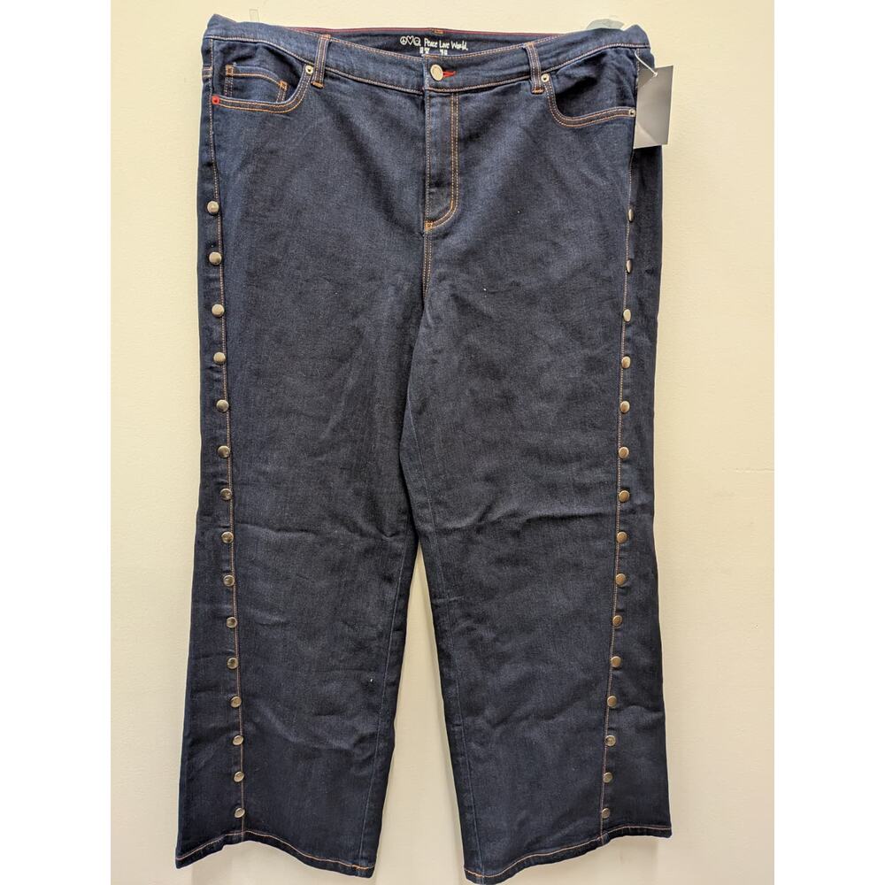 Women's Dark Wash Studded Cropped Jeans Size 20W Plus Size Stretch Denim Capris